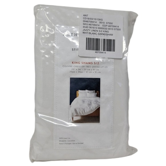 Anthropologie Other - NEW Anthropologie Jazzy Stitched Linen White King Shams